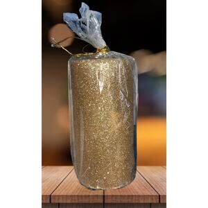 NEW! Bloom & Prosper Gold Glitter Unscented 6” x 3” Pillar Candle